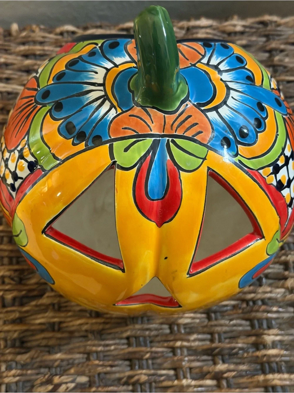 Talavera Pumpkin Luminaria Large – Hand Painted Mexican Jack O Lantern Decor